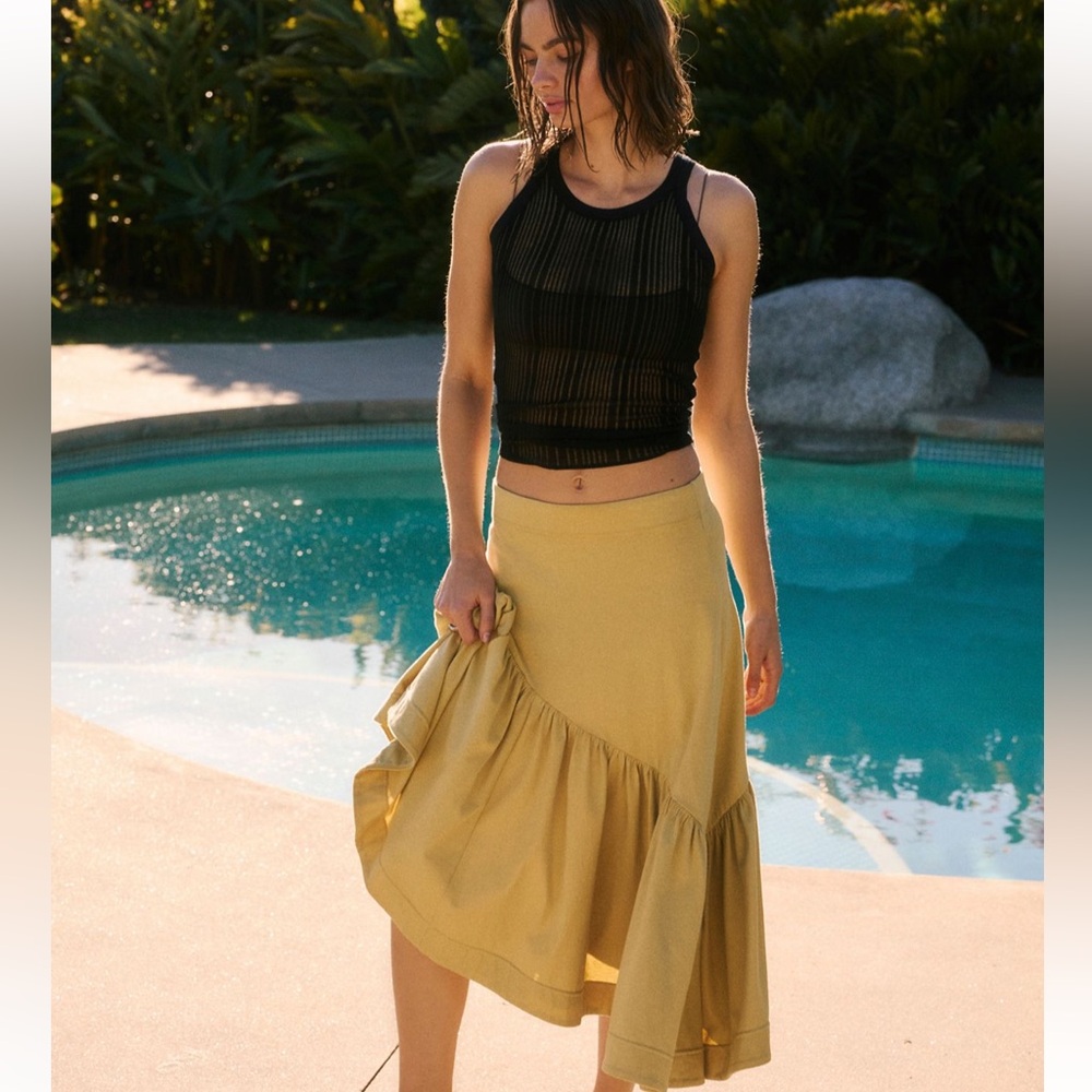 Free People 100% Cotton Linseed Asymmetrical Ruffle Skirt NWT🔖